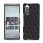 Coque cuir sony xperia 5 - coque arri�re - noir - cuir lisse couture - neuf