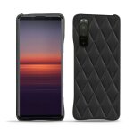 Coque cuir sony xperia 5 ii - coque arri�re - noir - cuir lisse couture - neuf