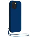 Coque apple iphone 14 plus silicone + dragonne assortie bleu marine bigben - neuf