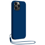 Coque silicone + dragonne assortie bleu marine pour iphone 14 pro bigben - neuf