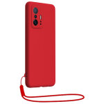 Coque xiaomi 11t / 11t pro silicone + dragonne assortie rouge bigben - neuf