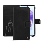 �tui portefeuille cuir samsung galaxy a55 - rabat portefeuille - noir - cuir lisse premium - neuf