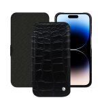 Housse cuir apple iphone 15 pro - rabat horizontal - noir - cuir alligator - neuf