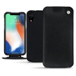 Housse cuir apple iphone xr - rabat vertical - noir - cuir saffiano - neuf