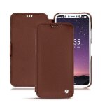 Housse cuir apple iphone xs - rabat horizontal - marron - cuir saffiano - neuf