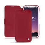 Housse cuir apple iphone xs - rabat horizontal - rouge - cuir saffiano - neuf