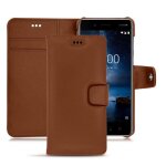 Housse cuir nokia 8 - rabat portefeuille - marron - simili cuir - neuf