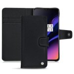 Housse cuir oneplus 6t - rabat portefeuille - noir - cuir saffiano - neuf