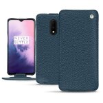 Housse cuir oneplus 7 - rabat vertical - bleu - cuir grain - neuf