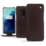 Housse cuir oneplus 7t pro - rabat vertical - marron envotant ( pantone #4e3629 ) - cuir saffiano - ...