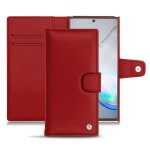 Housse cuir samsung galaxy note10 - rabat portefeuille - rouge - cuir lisse - neuf