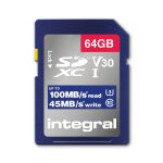 Integral insdx64g - 100v30 64gb sd card sdxc uhs - 1 u3 cl10 v30 up to 100mbs read 45mbs write 64 go ...