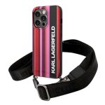 Karl lagerfeld �tui pour iphone 14 pro 6. 1 rose couleur rayures sangle - neuf