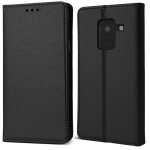 Moozy case flip cover pour samsung a8 2018, noir - tui  rabat magntique intelligent avec porte - cartes ...
