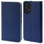 Moozy �tui portefeuille pour samsung a53 5g, bleu fonc� carbone - �tui � rabat avec bordure m�tallique, ...
