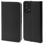 Moozy �tui portefeuille pour samsung a53 5g, noir carbone - �tui � rabat avec bordure m�tallique, fermeture ...