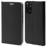 Moozy �tui portefeuille pour xiaomi redmi note 11 / 11s, noir carbone - �tui � rabat avec bordure m�tallique ...