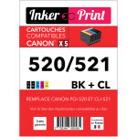 Pack de cartouches d'encre recycl�es compatibles avec canon 520 / 521 xl (noir et couleurs) - neuf