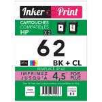 Pack de cartouches d'encre recycles compatibles avec hp 62 xl (noir et couleurs) - neuf