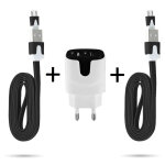 Pack chargeur pour smartphone micro usb (2 cables chargeur noodle + double prise couleur secteur) android ...