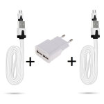 Pack chargeur pour smartphone micro usb (2 cables chargeur noodle + double prise secteur usb) android ...