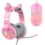 Pack gaming gamenote casque avec oreilles de chat & souris couleur rose - retroclairage rgb - neuf