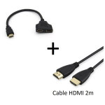 Pack hdmi pour tv et pc (cable hdmi 2m + adaptateur double hdmi) gold 3d full hd 4k (noir) - neuf
