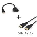 Pack hdmi pour tv et pc (cable hdmi 5m + adaptateur double hdmi) gold 3d full hd 4k (noir) - neuf