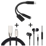 Pack pour smartphone (adaptateur type c / jack + cable fast charge type c + ecouteurs metal) (noir) - ... Pack pour smartphone (adaptateur type c / jack + cable fast charge type c + ecouteurs metal) (noir) - ...