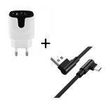 Pack pour smartphone micro usb (cable 90 degres fast charge + double prise secteur couleur) - neuf