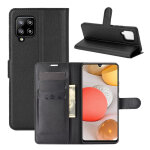 Portefeuille pour samsung galaxy a42 simili - cuir rabat protection (noir) - neuf