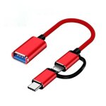 Riff v8 2in1 otg host cable type - c + connecteur micro usb m�le vers usb 3. 0 type a rouge - neuf