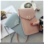 Sac pour smartphone de 4 � 7 pouces simili cuir housse tactile pochette coeur - neuf