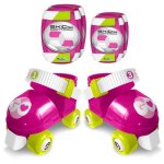 Set patins a roulettes + coudieres & genouilleres rose skids control - neuf