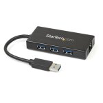 Startech. com hub usb 3. 0 (5gbps) portable  3 ports avec cble intgr plus gigabit ethernet - aluminium ...