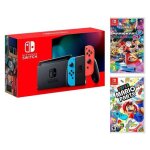 Switch non 32go + super mario party et mario kart 8 deluxe, rouge, bleu - reconditionn