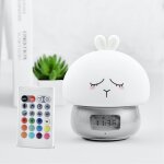 We r�veil enfant en forme de lapin, affichage horaire & temp�rature, t�te en silicone, rechargeable avec ...