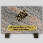 La boutique fun�raire plaque fun�raire granit juparana rectangle - quatre roses en bronze et insert personnali ...