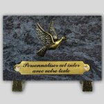 La boutique fun�raire plaque fun�raire granit mass blue rectangle - colombe en bronze et insert personnalisabl ...