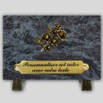 La boutique fun�raire plaque fun�raire granit mass blue rectangle - quatre roses en bronze et insert ...