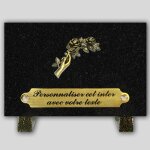La boutique fun�raire plaque fun�raire granit noir rectangle - main et rose en bronze et insert personnalisabl ...
