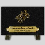 La boutique fun�raire plaque fun�raire granit noir rectangle - quatre roses en bronze et insert personnalisabl ...