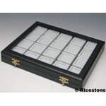 Ricestone 1) coffret vitré pour 20x boîtes à gemmes, dessus verre 3x3. Ricestone 1) coffret vitré pour 20x boîtes à gemmes, dessus verre 3x3.
