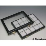 Ricestone 2) coffret vitré escamotable 20x boîtes 3x3 cm pour gemme. Ricestone 2) coffret vitré escamotable 20x boîtes 3x3 cm pour gemme.
