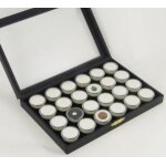 Ricestone 2a) coffret pierres taillées vitré, 24 boites rondes plastique Ricestone 2a) coffret pierres taillées vitré, 24 boites rondes plastique