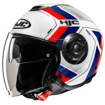 Casque jet hjc i40n - velu blanc / bleu / rouge