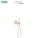 Kit robinet thermostatique encastré therm - box À 2 voies pour douche or rose 24k - tres 26225004op Kit robinet thermostatique encastré therm - box À 2 voies pour douche or rose 24k - tres 26225004op