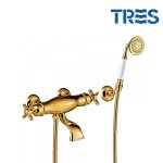 Mlangeur bain?douche thermostatique or avec douchette  main et support orientable tres clasic color ...