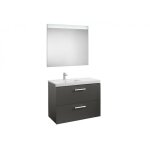 Meuble salle de bain 2 tiroirs avec lavabo  gauche et miroir  led prisma pack unik anthracite - roca ...