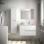 Meuble salle de bains 85cm 2 tiroirs 1 porte  gauche et miroir blanc brillant noja - salgar 105408